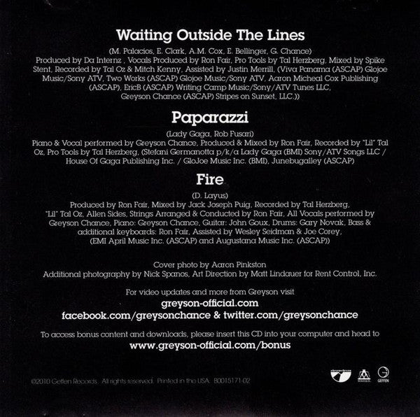 Greyson Chance - Waiting Outside The Lines (CD) (VG) - Endless Media