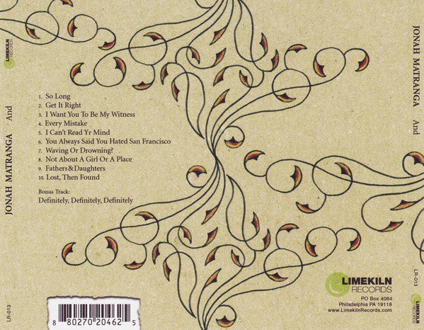Jonah Matranga - And (CD) (VG+) - Endless Media