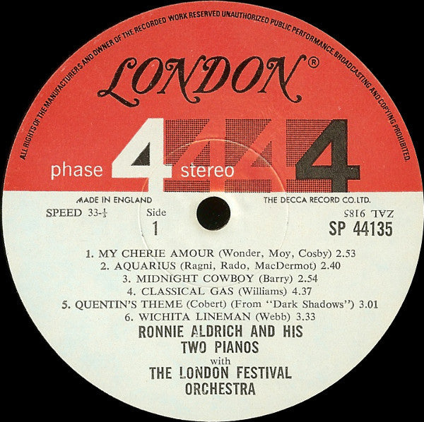 Ronnie Aldrich And His Two Pianos With The London Festival Orchestra - Destination Love (LP) (VG) - Endless Media