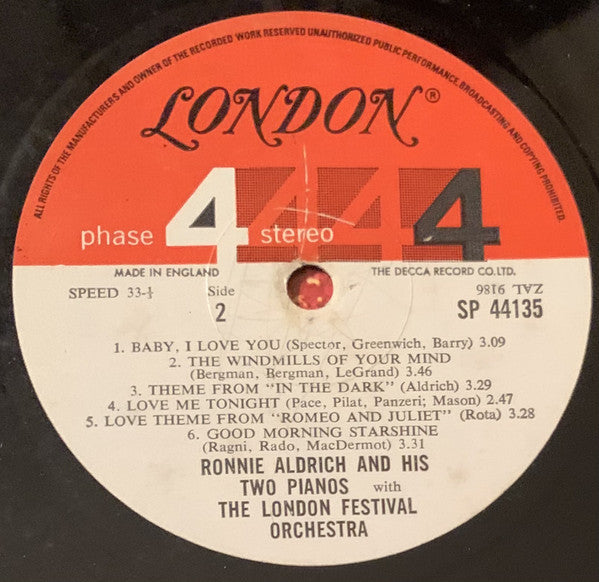 Ronnie Aldrich And His Two Pianos With The London Festival Orchestra - Destination Love (LP) (VG) - Endless Media