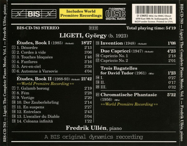 György Ligeti, Fredrik Ullén - The Complete Piano Music, Volume 1 (CD) (VG) - Endless Media