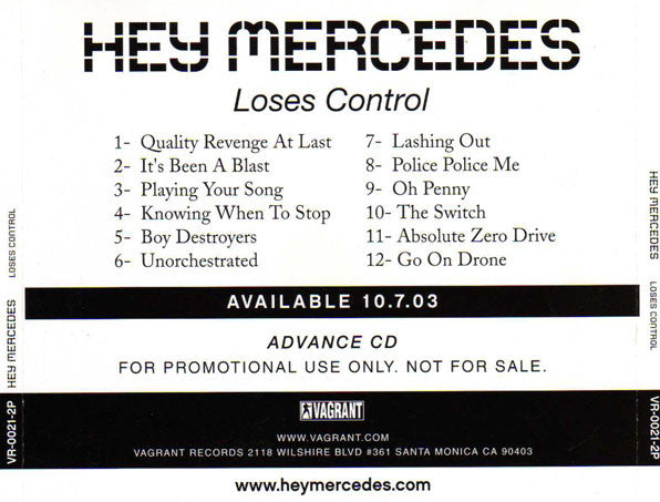 Hey Mercedes - Loses Control (CD) (VG+) - Endless Media
