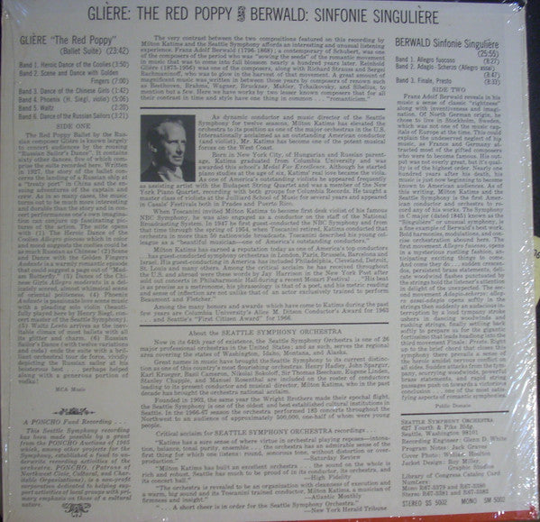 Reinhold Glière, Franz Berwald, Milton Katims - Glière: The Red Poppy, Berwald: Sinfonia Singuliere (Stereo) (VG+) - Endless Media