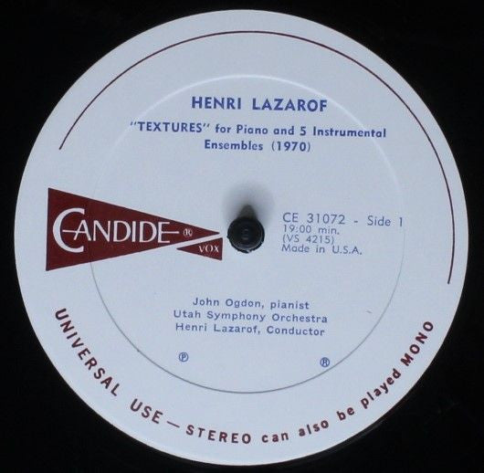 Henri Lazarof - Textures/Cadence III/Partita (Album) (VG+) - Endless Media