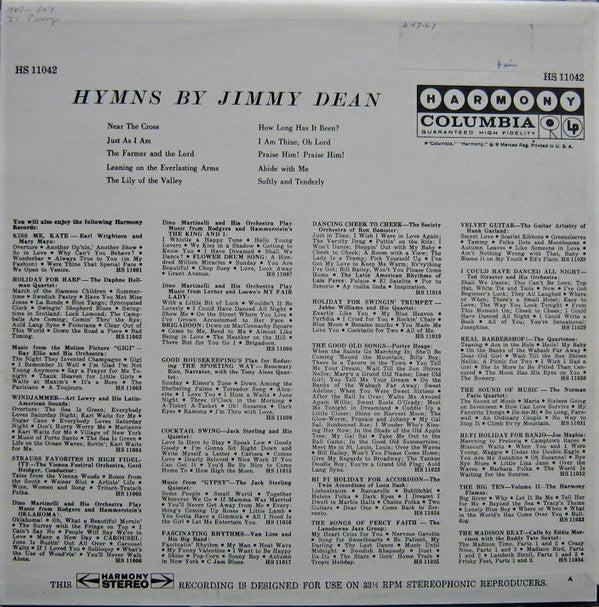 Jimmy Dean - Hymns By Jimmy Dean (LP) (VG+) - Endless Media