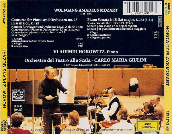 Vladimir Horowitz Plays Wolfgang Amadeus Mozart – Orchestra Del Teatro Alla Scala, Carlo Maria Giulini - Piano Concerto No. 23 K. 488 • Piano Sonata K. 333 (CD) (NM or M-) - Endless Media