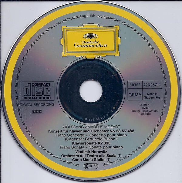 Vladimir Horowitz Plays Wolfgang Amadeus Mozart – Orchestra Del Teatro Alla Scala, Carlo Maria Giulini - Piano Concerto No. 23 K. 488 • Piano Sonata K. 333 (CD) (NM or M-) - Endless Media