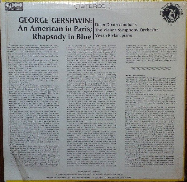 George Gershwin - Wiener Symphoniker - Vivian Rivkin - Dean Dixon - An American In Paris; Rhapsody In Blue (LP) (NM or M-) - Endless Media