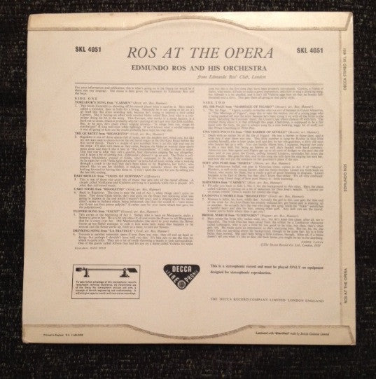 Edmundo Ros & His Orchestra - Ros At The Opera (LP) (G+) - Endless Media