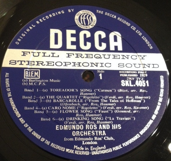 Edmundo Ros & His Orchestra - Ros At The Opera (LP) (G+) - Endless Media