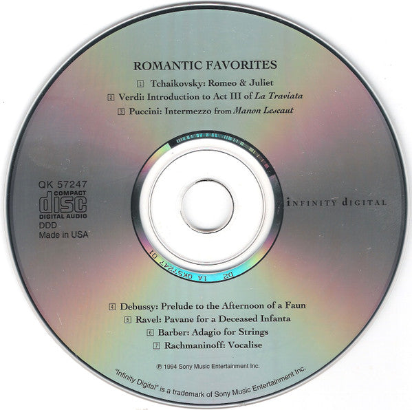 Pyotr Ilyich Tchaikovsky, Samuel Barber, Giacomo Puccini, Claude Debussy, Giuseppe Verdi, Maurice Ravel, Sergei Vasilyevich Rachmaninoff - Romantic Favorites (CD) (VG+) - Endless Media