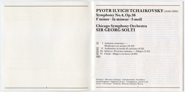 Pyotr Ilyich Tchaikovsky, Chicago Symphony Orchestra, Georg Solti - Symphony No.4 (CD) (NM or M-) - Endless Media
