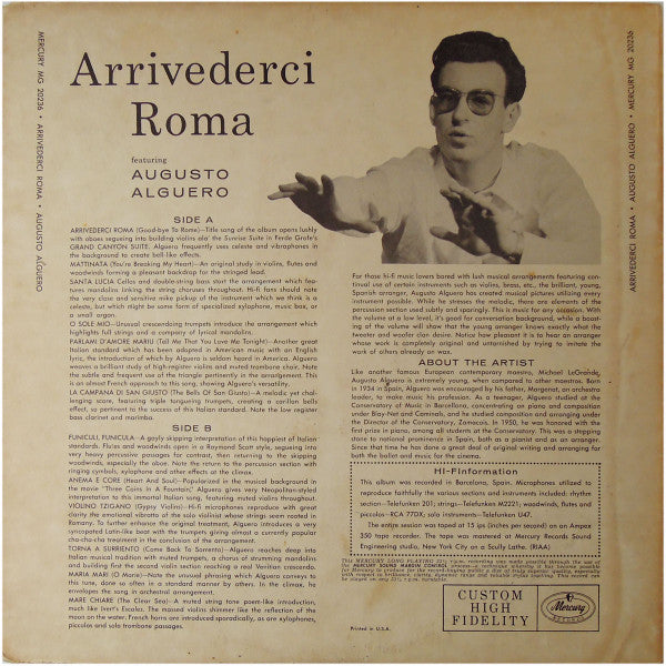 Augusto Algueró Y Su Orquesta - Arrivederci Roma (LP) (VG) - Endless Media