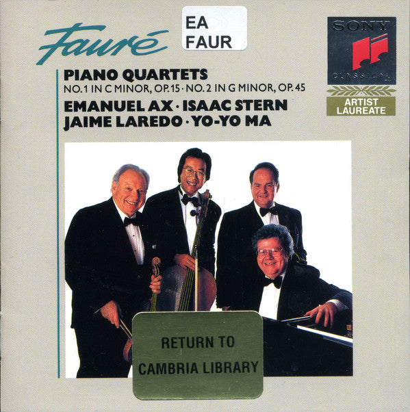 Gabriel Fauré : Emanuel Ax • Isaac Stern • Jaime Laredo • Yo-Yo Ma - Piano Quartets (CD) (VG+) - Endless Media