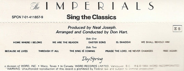 Imperials - Sing The Classics (Cassette) (G+) - Endless Media