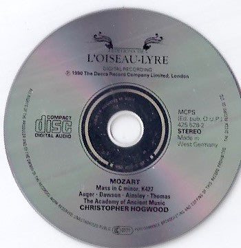 Wolfgang Amadeus Mozart - Christopher Hogwood, Arleen Auger, Lynne Dawson, John Mark Ainsley, David Thomas , Winchester Cathedral Choir, Winchester College Quiristers, The Academy Of Ancient Music - Mass In C Minor, K. 427 (CD) (VG) - Endless Media