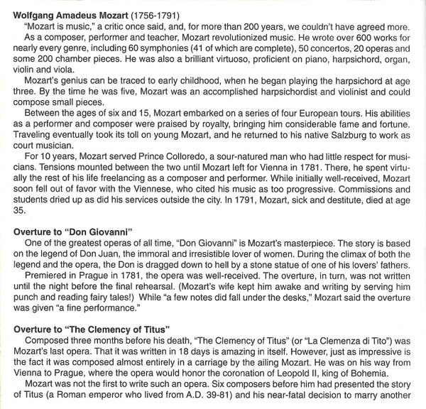 Wolfgang Amadeus Mozart - Classical: Mozart: Overture To "Don Giovanni" · Violin Concerto No. 3 (CD) (M) - Endless Media