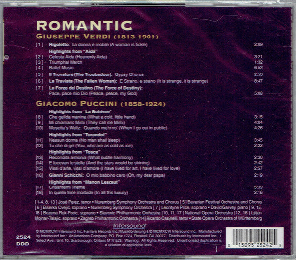 Giuseppe Verdi, Giacomo Puccini - Romantic: Verdi: Highlights From "Aida" · Puccini: Highlights From "La Bohéme" (CD) (M) - Endless Media