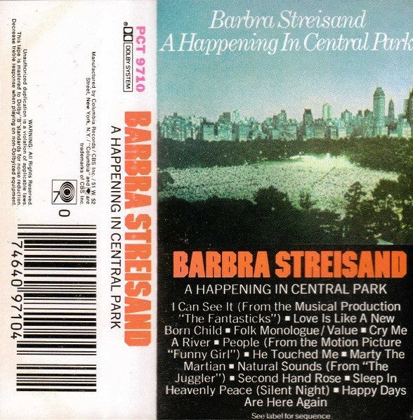 Barbra Streisand - A Happening In Central Park (Cassette) (VG+) - Endless Media