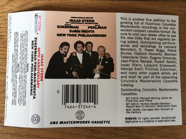 Isaac Stern, Pinchas Zukerman, Itzhak Perlman, Zubin Mehta, New York Philharmonic : 60th Anniversary Celebration (Cass, Album)
