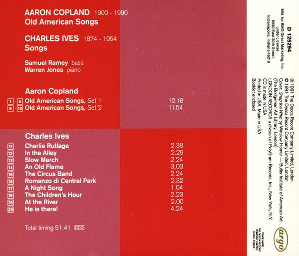 Aaron Copland • Charles Ives -- Samuel Ramey, Warren Jones (5) : Copland & Ives: Songs (CD, Album, Club)