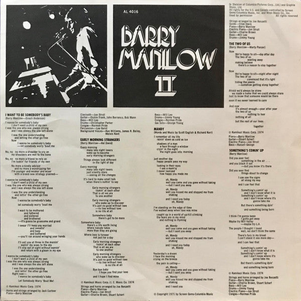 Barry Manilow : Barry Manilow II (LP, Album, RE)