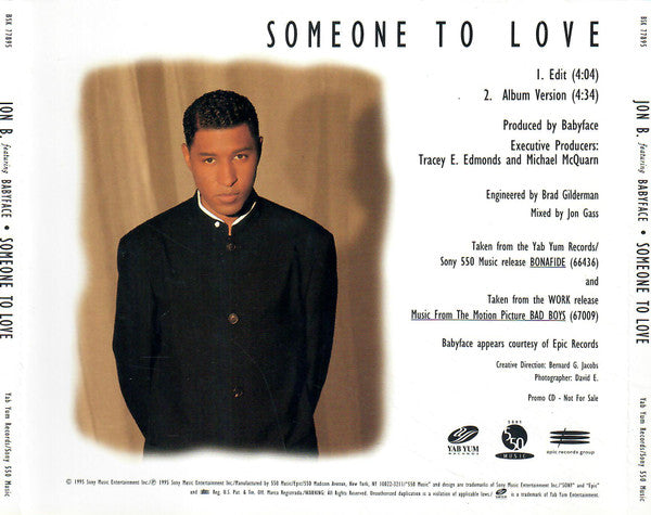Jon B Featuring Babyface : Someone To Love (CD, Single, Promo)