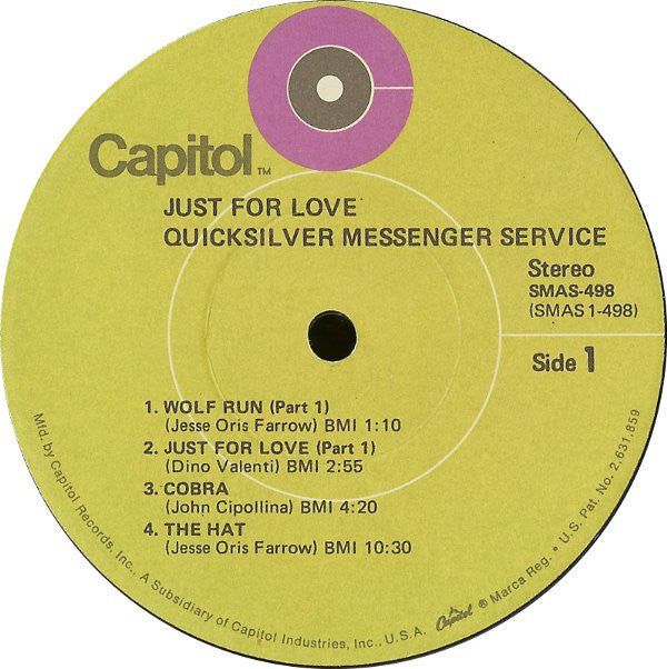 Quicksilver Messenger Service : Just For Love (LP, Album, Gat)