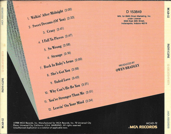 Patsy Cline : 12 Greatest Hits (CD, Comp, Club, RE)