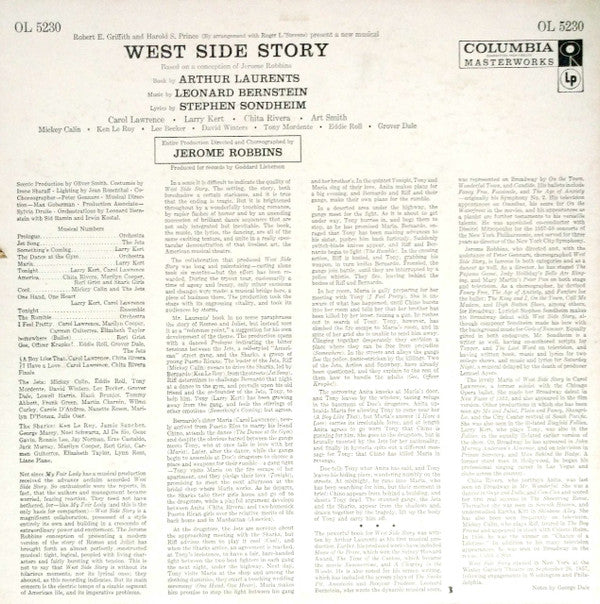 Leonard Bernstein, Jerome Robbins, Carol Lawrence, Larry Kert, Chita Rivera, Arthur Gordon Smith : West Side Story (LP, Mono)