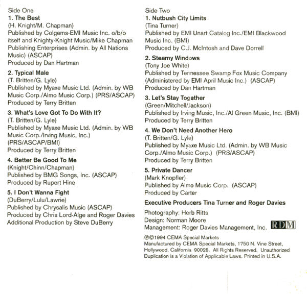 Tina Turner : Greatest Hits (Cass, Comp, Dol)