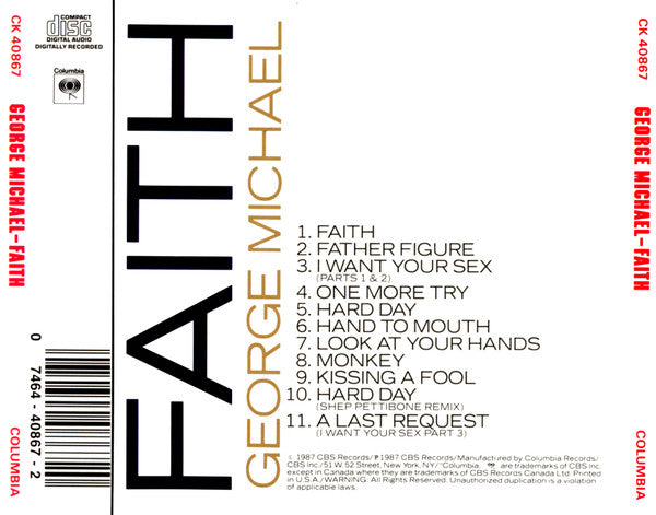 George Michael : Faith (CD, Album, RP, DAD)