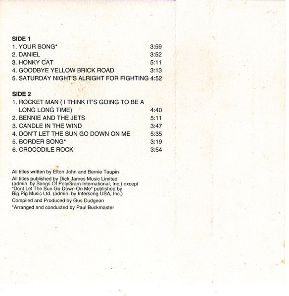 Elton John : Greatest Hits (Cass, Comp, RE, CrO)