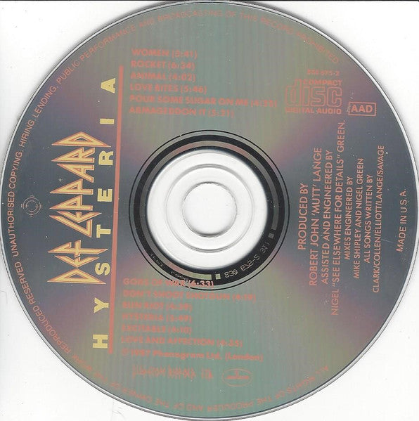 Def Leppard : Hysteria (CD, Album, RE)