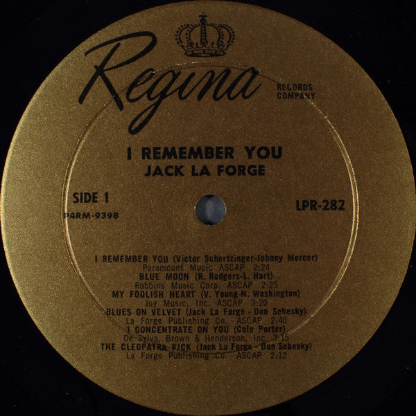 Jack La Forge, His Piano & Orchestra : I Remember You (LP, Album, Mono)