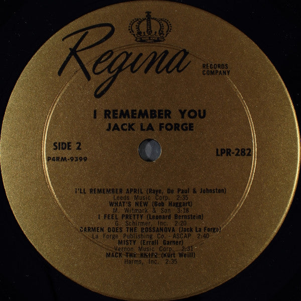 Jack La Forge, His Piano & Orchestra : I Remember You (LP, Album, Mono)