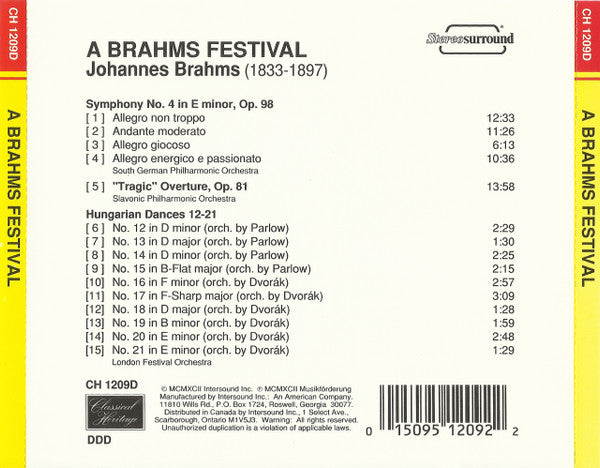 Various : A Brahms Festival (Johannes Brahms 1833-1897) (CD, Comp)