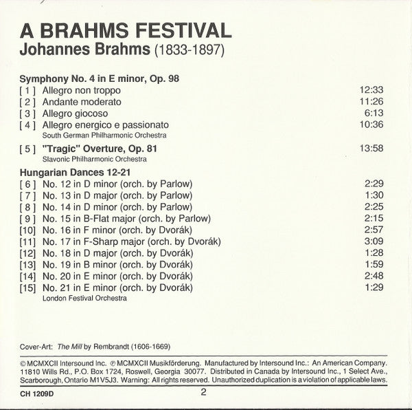 Various : A Brahms Festival (Johannes Brahms 1833-1897) (CD, Comp)