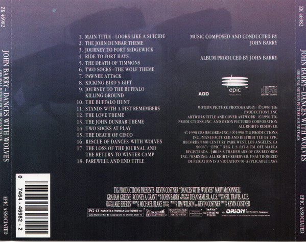 John Barry : Dances With Wolves (Original Motion Picture Soundtrack) (CD, Album, Pit)
