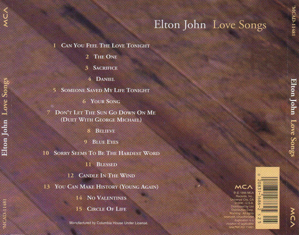 Elton John : Love Songs (CD, Comp, Club, RM, RP, WEA)