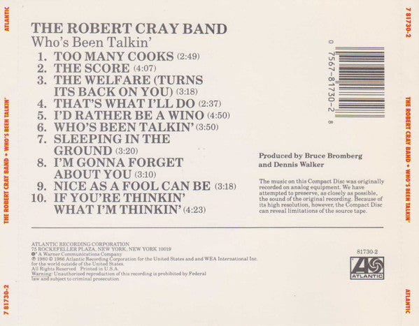 The Robert Cray Band : Who's Been Talkin' (CD, Album, RE)