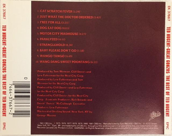 Ted Nugent : Great Gonzos! - The Best Of Ted Nugent (CD, Comp)