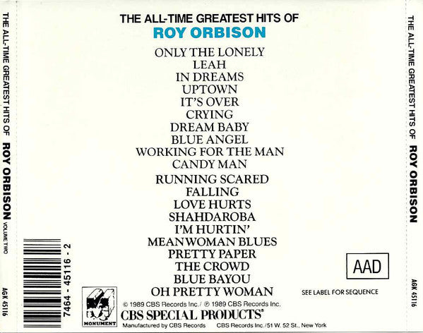 Roy Orbison : The All-Time Greatest Hits Of Roy Orbison (CD, Comp, RE)