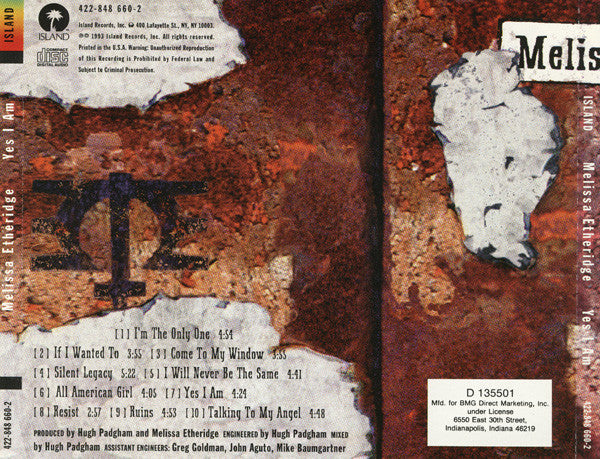 Melissa Etheridge : Yes I Am (CD, Album, Club, BMG)