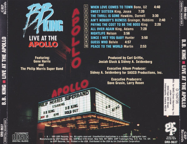 B.B. King : Live At The Apollo (CD, Album, Club)