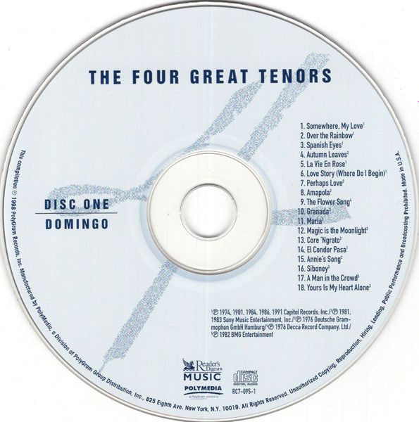 Luciano Pavarotti, Mario Lanza, José Carreras, Placido Domingo : The Four Great Tenors (4xCD, Comp + Box)