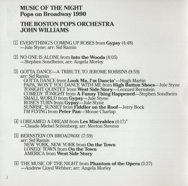 Boston Pops Orchestra, John Williams (4) : Music Of The Night (Pops On Broadway 1990) (CD, Album)