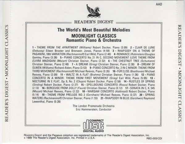 The London Promenade Orchestra : Moonlight Classics - Romantic Piano & Orchestra (CD, Comp, RE)