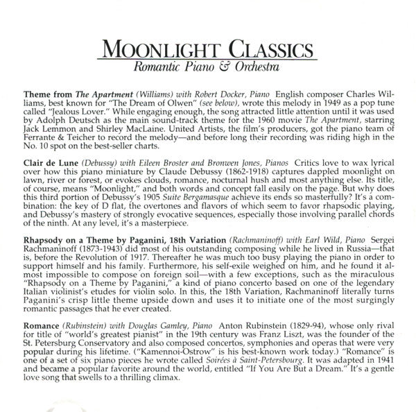 The London Promenade Orchestra : Moonlight Classics - Romantic Piano & Orchestra (CD, Comp, RE)