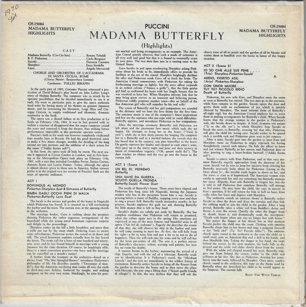 Giacomo Puccini, Renata Tebaldi, Carlo Bergonzi, Tullio Serafin : Madama Butterfly (Highlights) (LP, Ter)